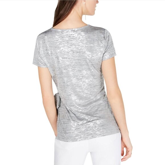 INC Womens Side Tie Metallic Top Silver XS New With Tags - Picture 2 of 7